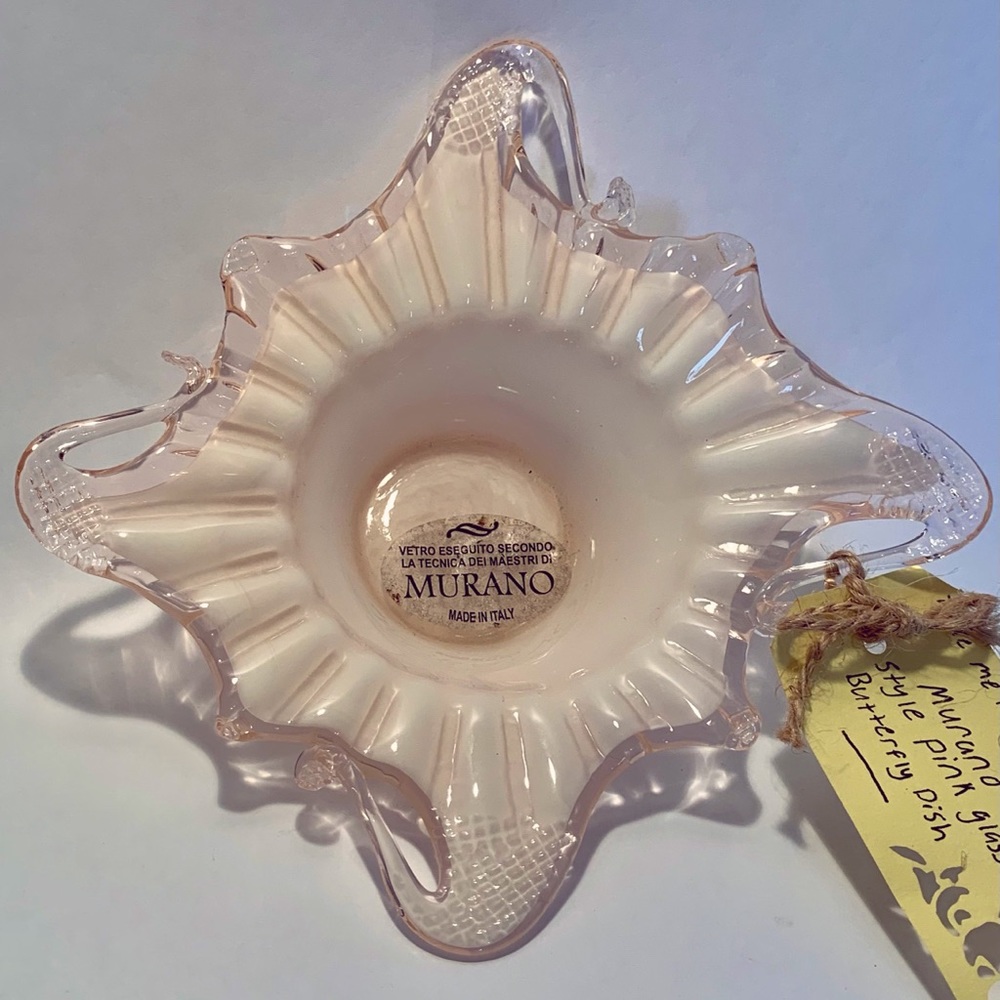 Murano Pink Glass Butterfly Tray / Dish